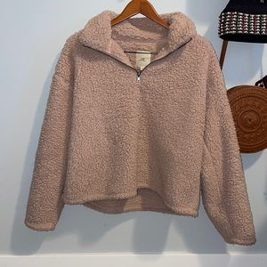 Thread and Supply pink fur and faux jacket! Size small, quarter zip!